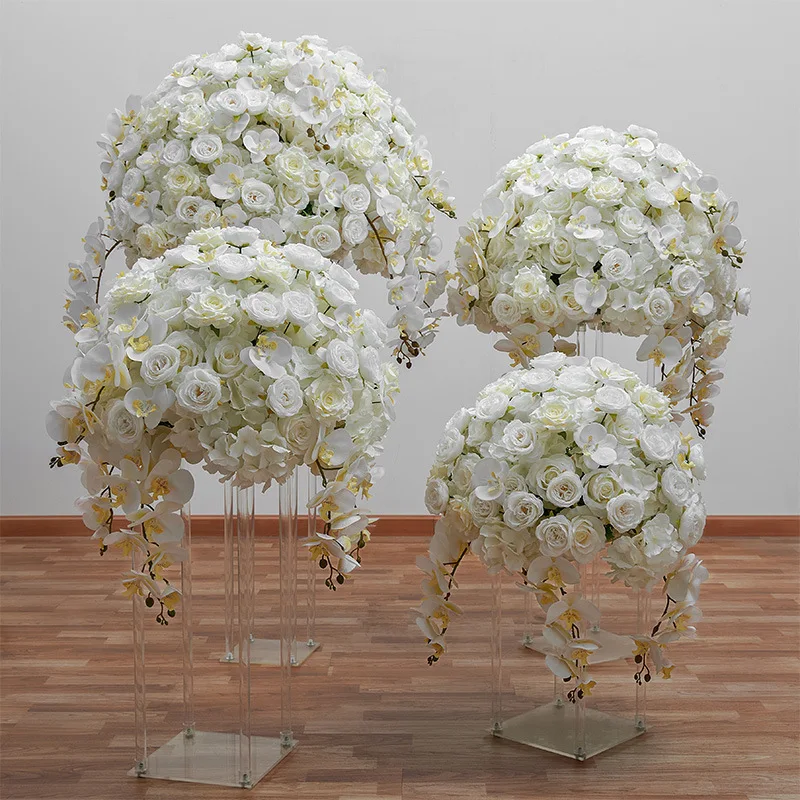 

80CM Dia Huge White Artificial Flowers Orchid Hydrangea Rose Kissing Ball Home Table Centerpieces For Wedding Baby Shower Decor