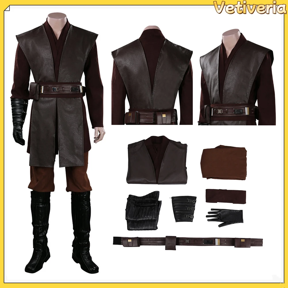 thumbnail image 2 of Disfraz de Anakin para cosplay, uniforme Jedi, cinturón, ropa de caballero de fantasía para Halloween, bata de batalla de película, traje masculino, traje de carnaval, 2 of 5