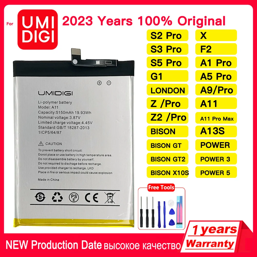 

Original Rechargeable Battery for UMI Umidigi X F2 A1 A3 A5 A7 A7S A9 A11 Bison GT S2 S3 S5 Z Z2 Pro MAX Power 5 London Batteria