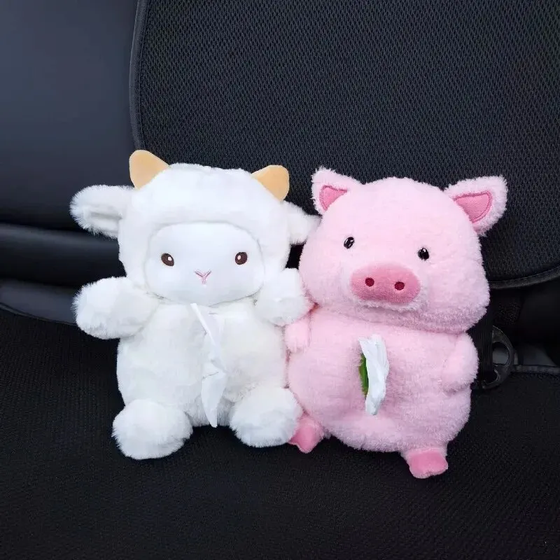 Cartoon Car Tissue Box Creative Little Sheep and Pig Car Hanging Paper Drawer Box Cute Vehicle Interior Decoration Supplies car tissue holder tissue box