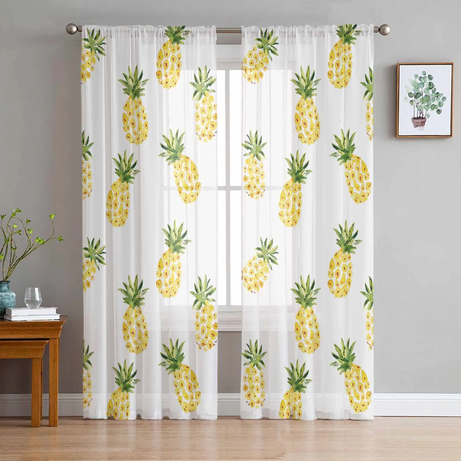 

Summer Hand Painted Tropical Window Treatment Tulle Modern Sheer Curtains for Living Room Bedroom Curtains Decoration