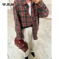 Fashion Baggy Plaid Women'S Blouse Elegant Lapel Long Sleeve Shirts And Blouses Vintage Pocket Lace-Up Top Female 2025 - Image 3