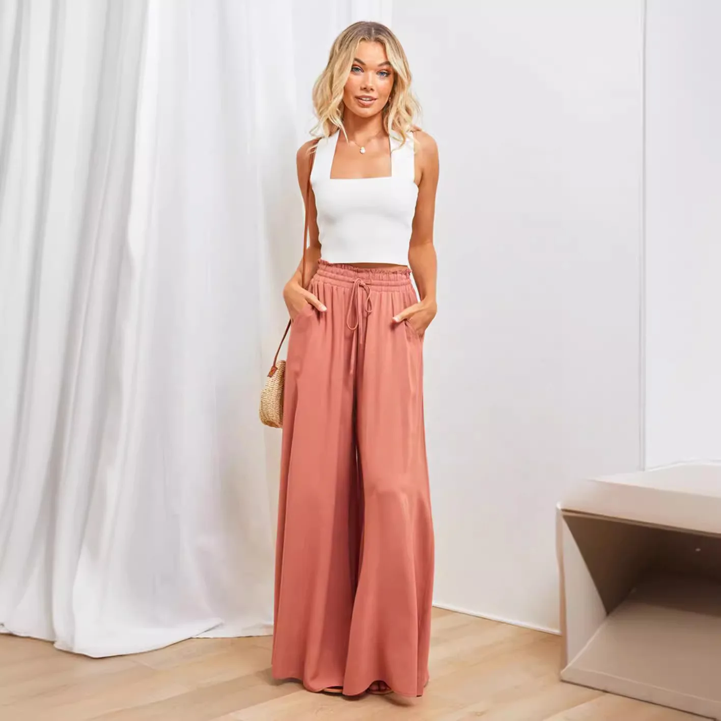2024 Europe and The United States Spring and Summer Leisure Wide Leg Burst Loose Casual Fashion Pants Woman
