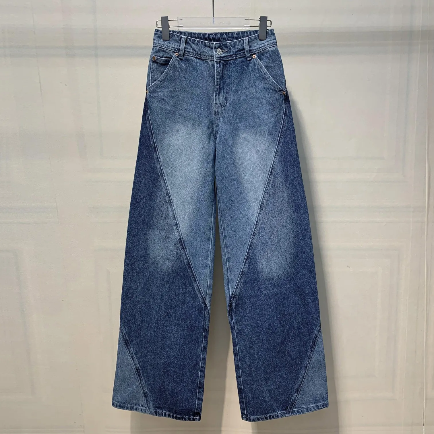 

New Fashion Mmsix Women's Jeans New Arrival Color-matching Tie-dye Wide-leg Denim Pants High Waist Casual Denim Trousers