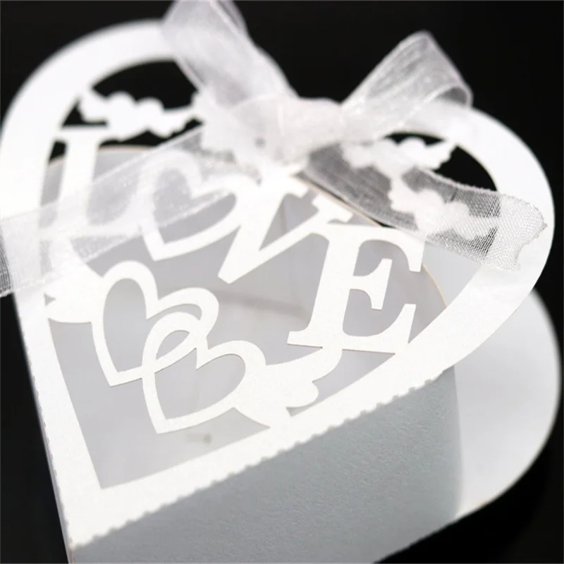 25/50/100Pcs Wedding Candy Boxes with Ribbon, Romantic Bride and Groom Gift Boxes for V... - SKU CBR02153 - UGI Packaging