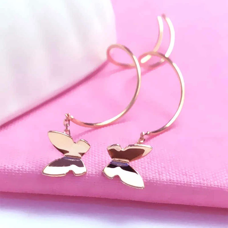 

Женские серьги из розового золота 585 пробы, с волнистыми бабочками