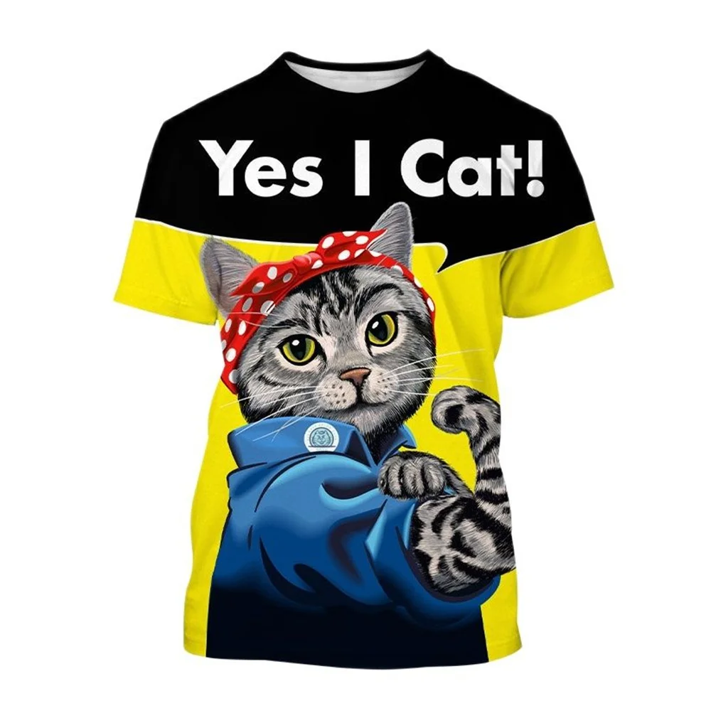 

Мужская и женская футболка с 3D принтом кота, повседневная одежда с коротким рукавом и круглым вырезом, оверсайз, модная, для лета