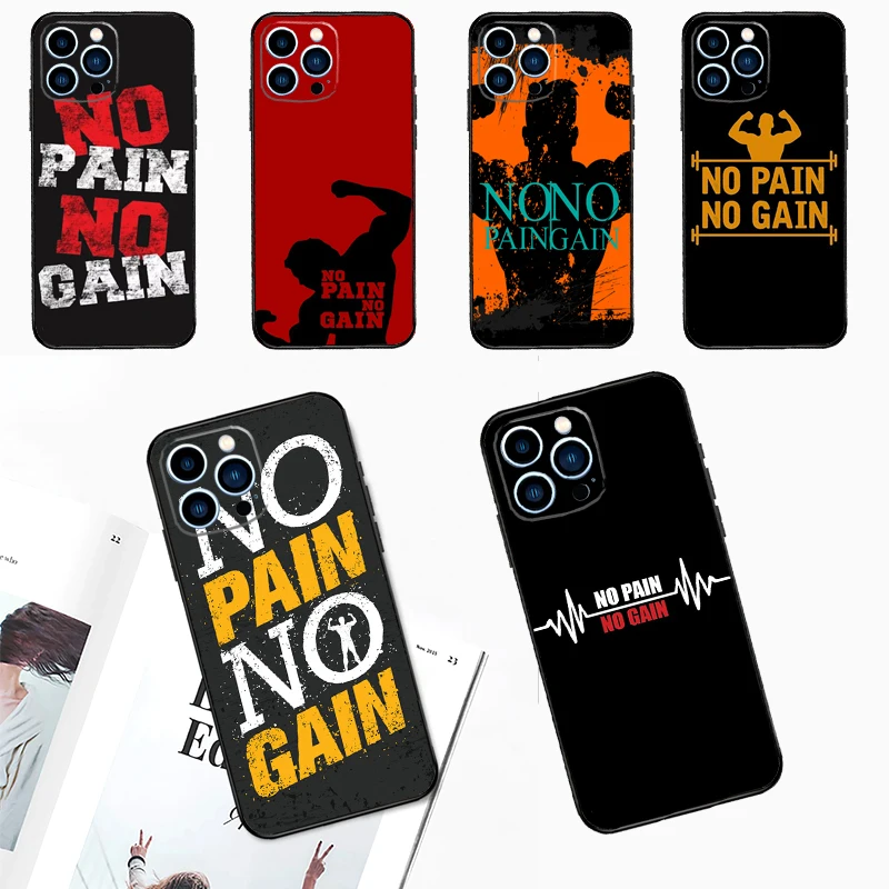 No Pain No Gain Gym Fitness Quote Case Per Iphone 15 14 13 12 11 Pro Max Mini Cover X Xr Xs Se 8 7 14 15 Plus Accessori