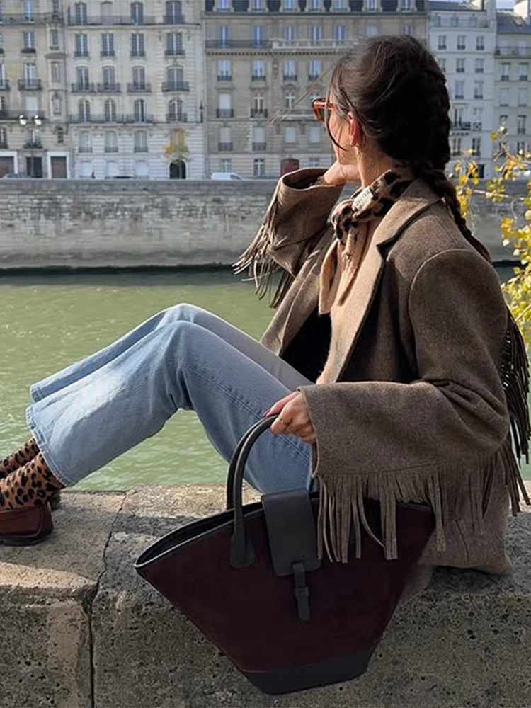 Quasten Woolen Anzug Jacke Frauen Elegante drehen-unten Kragen Langarm Einreiher Tasche Herbst Winter Mäntel Neue Outer – Detail 20