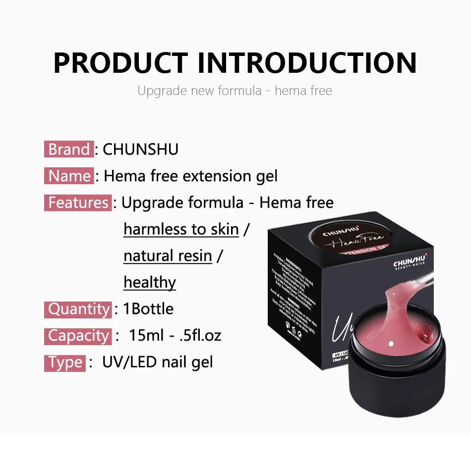 Description Picture 6 of itemCHUNSHU 15G Hema Free Extension Nail Gel Milky White Clear Pink Color Quickly Builder UV LED Hard Gel Nail Art Construction Tool