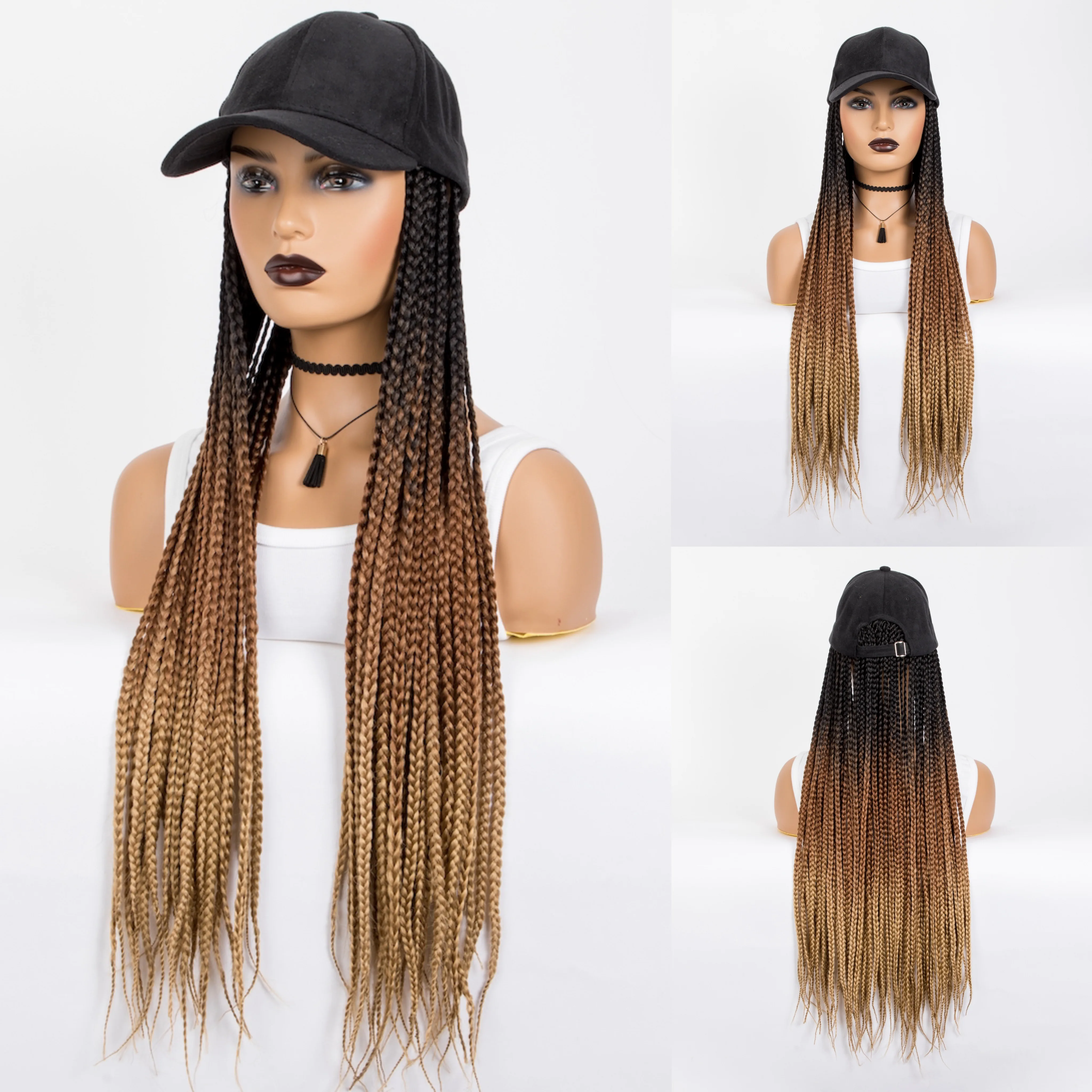 WIGERA 24inch Ombre 1B/30/ Long Braiding Hair Baseball Cap Hat Wig With