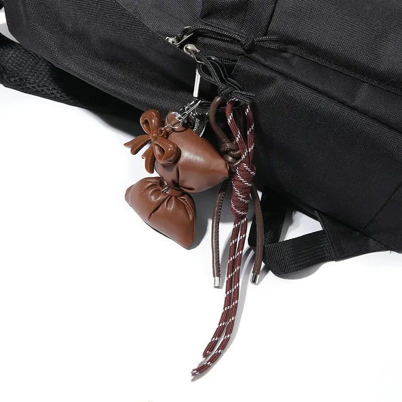 Sweet Quilted Leather Bow Keychain Organizer Cute Mini Bag Charm for Girls Sweet Korean Bow Key Holder with Pendant