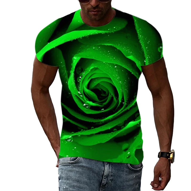 

Summer Fashion Romantic Flower Language Rose 3D Harajuku Print Street Hip-hop Men's And Women's Round Neck Short-sleeved T-shirt