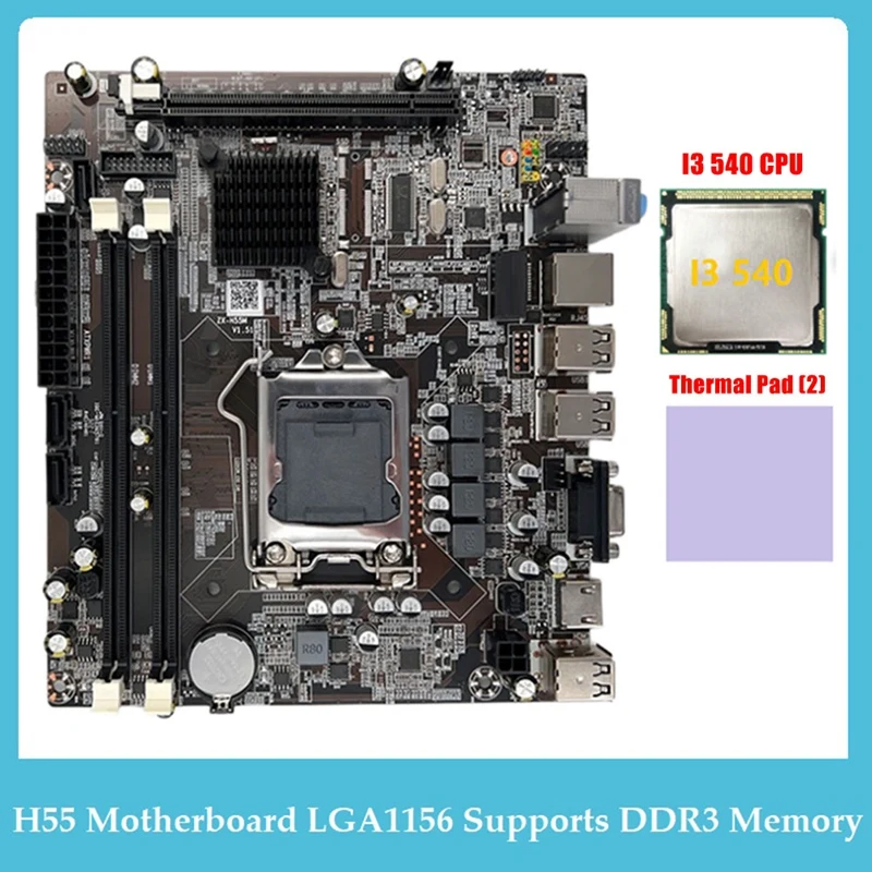 

H55 Motherboard LGA1156 Supports I3 530 I5 760 Series CPU DDR3 Memory Computer Motherboard +I3 540 CPU+Thermal Pad
