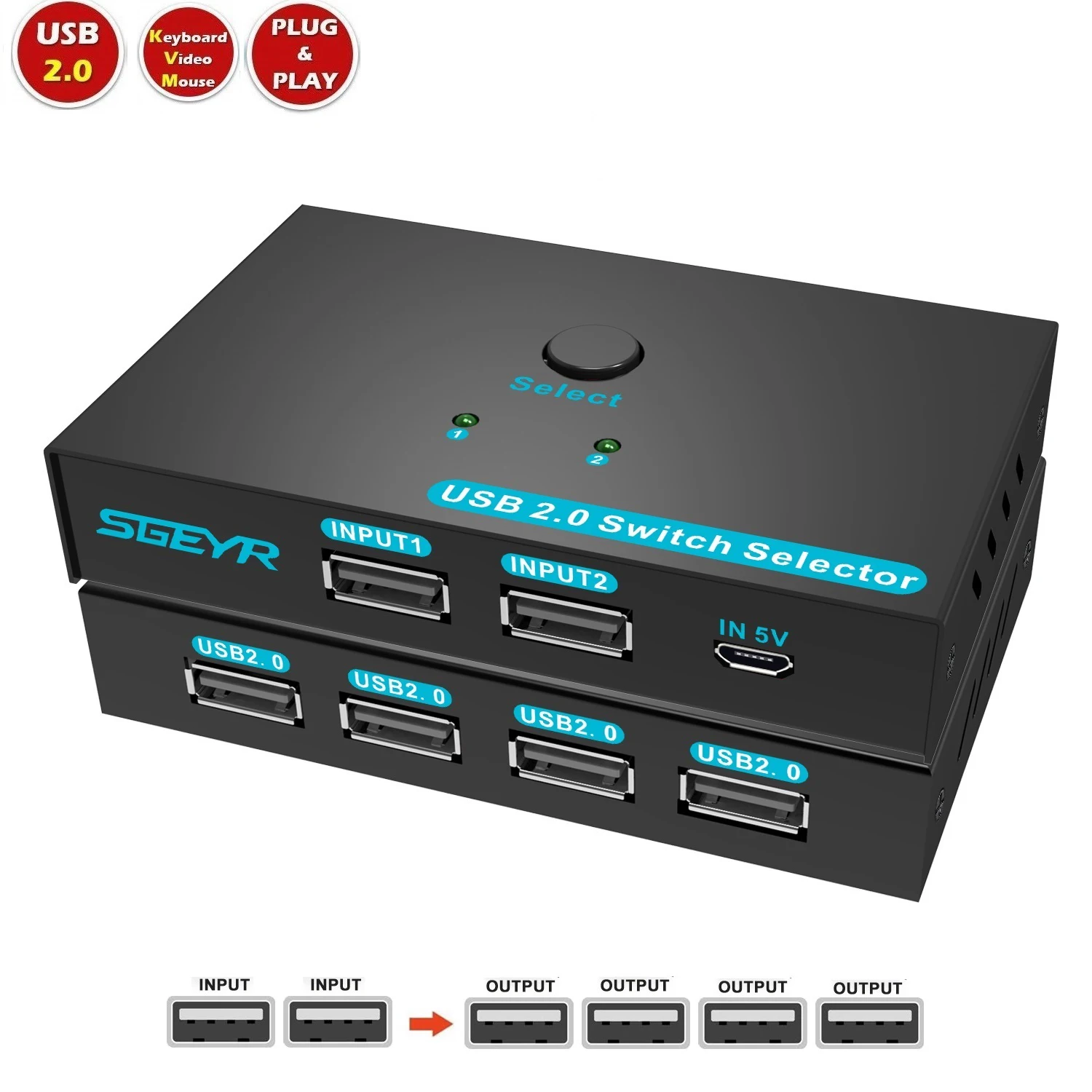 

SGEYR KVM switch 2 in 4 out 4 port converter two computers share mouse keyboard usb disk usb switches printer sharer