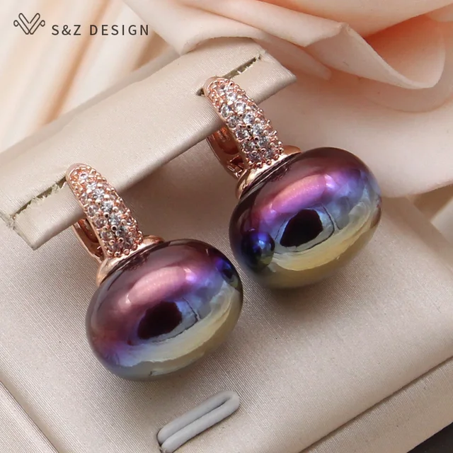 S & Z DESIGN nouvelle mode pain rond grande perle boucles d'oreilles pour les femmes bijoux de mariage cadeau tempérament cubique zircone Eardrop