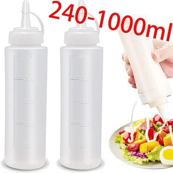 Large Squeeze Condiment Bottles with Nozzles – Ketchup, BBQ Sauce, Olive Oil Dispenser 1