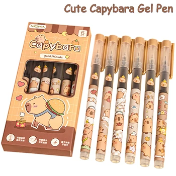 6 pezzi Kawaii penne Gel capibara scrittura penne a inchiostro nero liscio accessori per ufficio scuola studente insegnante regalo cancelleria estetica