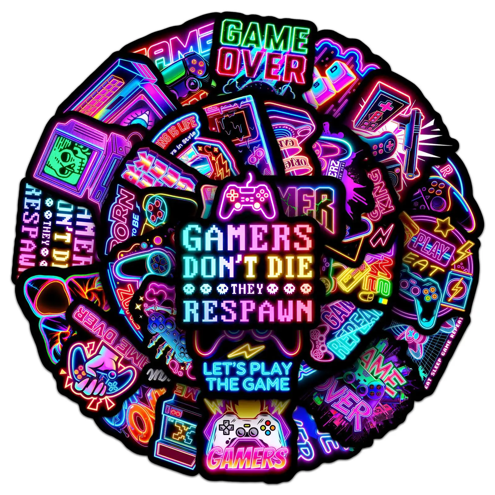 50pcs Creative Neon Video Game Cartoon Stickers Waterproof DIY Skateboard Phone Laptop Guitar Cool Graffiti Decals Packing - 5