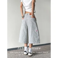 Jean baggy brodé bleu Y2K pour femme, style années 2000, pantalon boyfriend vintage Harajuku, jean oversize en denim pour l'été 6