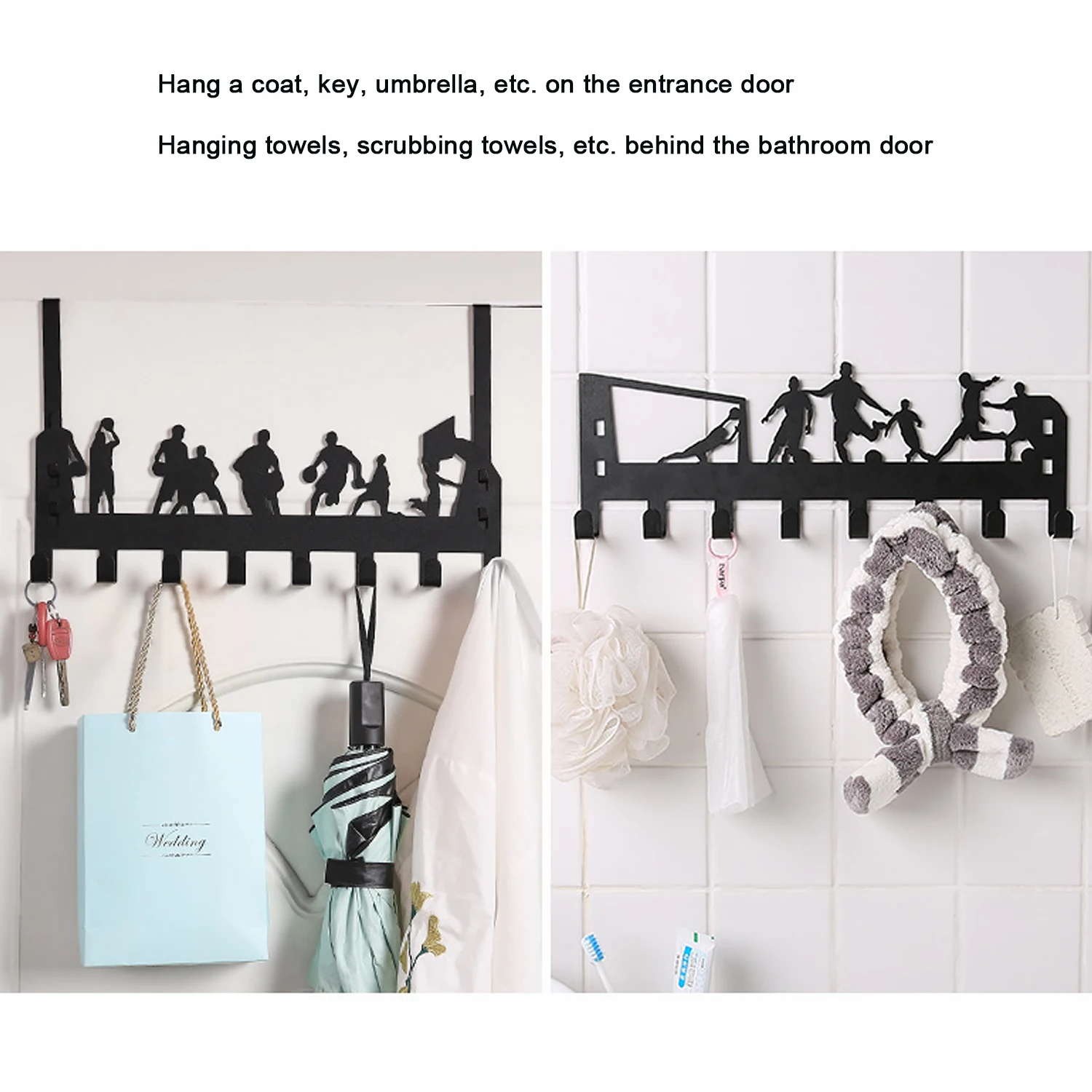 Storage Hook Door Hook 8 Hooks Clothes Hats Towel Racks No Punching Bathroom Bedroom