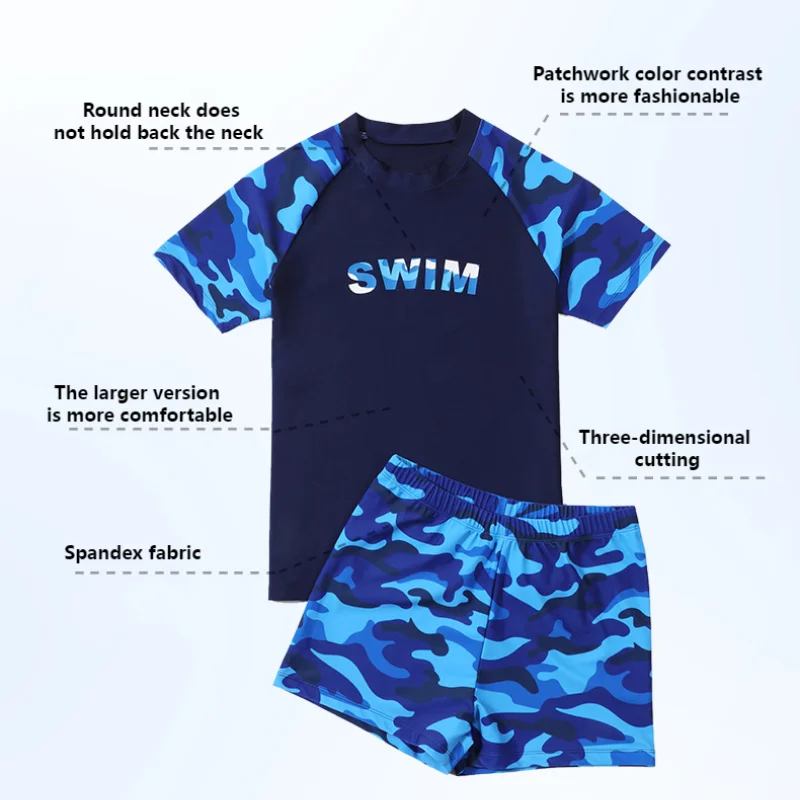 Swimsuit Boys' Camo Cute Swimsuit Summer Quick Dry Big Children Split Plus Fat Loose Swimsuit A Designed for Fat Kids