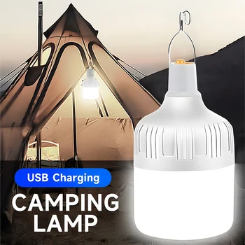 야외 USB 충전식 LED 램프 전구, 80W 비상 조명 후크 업 캠핑 텐트 낚시 휴대용 조명 랜턴 야간 조명