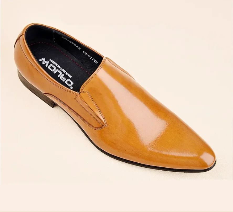 Britische Business-formelle Herren-Schuhe aus echtem Leder mit spitzer Zehenpartie, Oberschicht aus Rindsleder für Herren, koreanische Version, braunes einstufiges Rindsleder – Detail 3