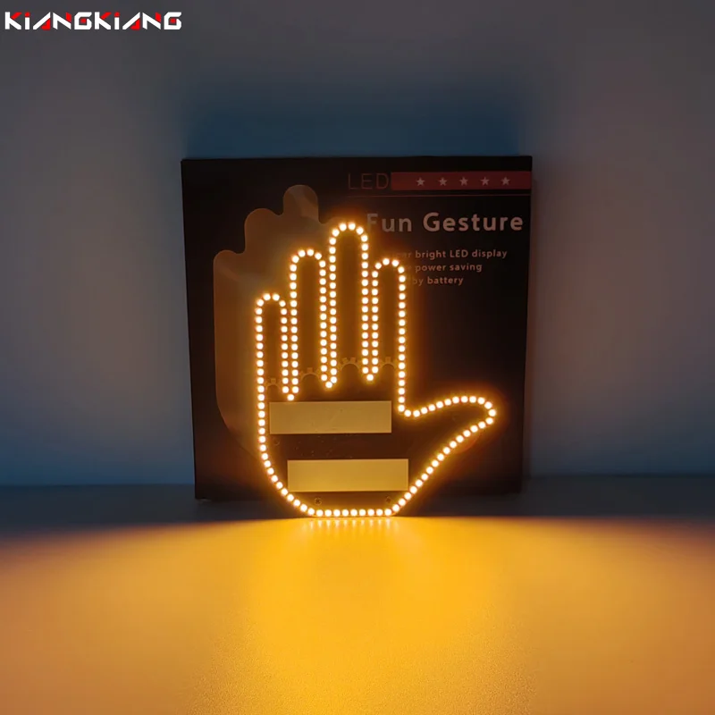 자동차 인테리어 후면 앞 유리 LED 핸드 제스처 사인 램프, 창의적이고 재미있는 가운데 손가락 사인 경고 브레이크 제스처 라이트 액세서리