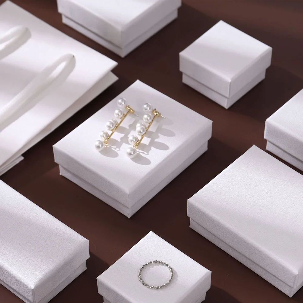 24pcs White Jewelry Paper Gift Box Handmade Cardboard Ring Earring Storage Case Bracelet Necklace Display Box with Black Sponge