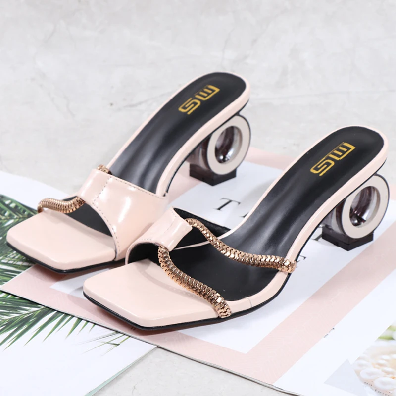 

New Summer High Heels Sexy Round Heel Fashion Women's Shoes With Rhinestones Outside Wear Large Size Sandals And Slippers Women