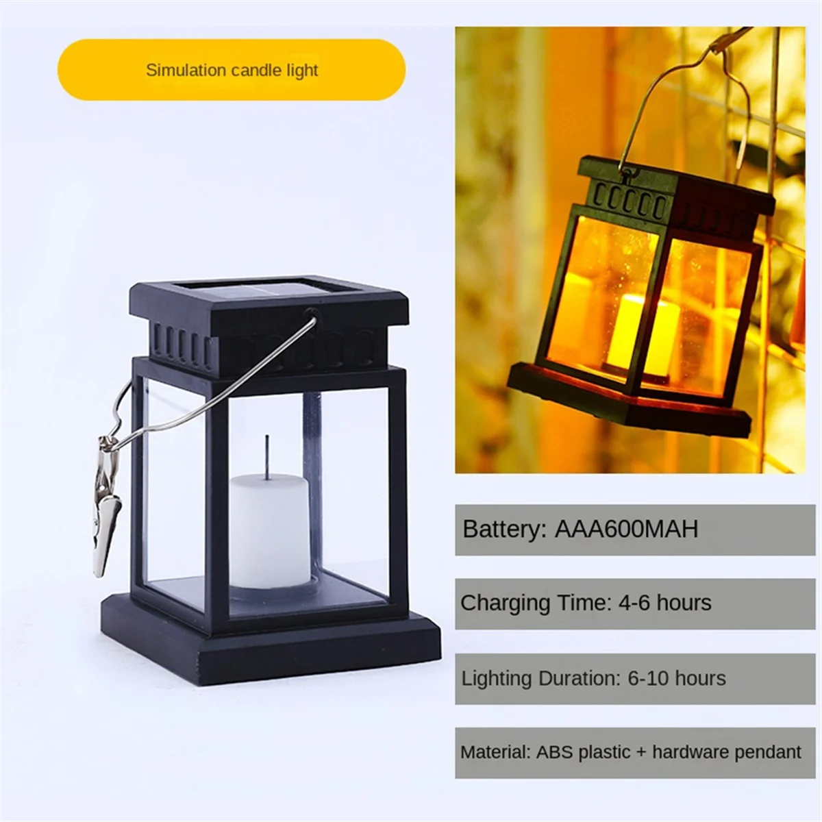 BAAU Solar Hanging Lantern Outdoor, Candle Effect Light, Garden Light Night Light Waterproof Pendant B