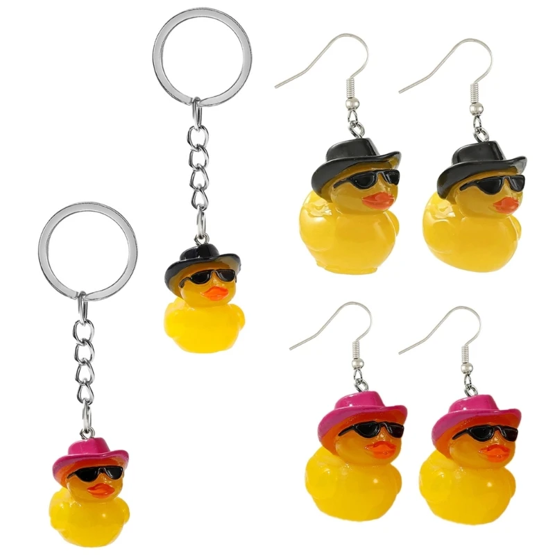 652FCuteDuckKeychainwithHatHandmadeYellowDuckPendantKeychain
