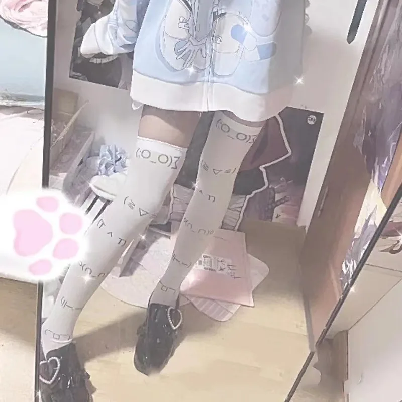 Graffiti Letter Print Long Socks Harajuku Over Knee Thigh High Stockings Y2K Cosplay Cute Socks Kawaii