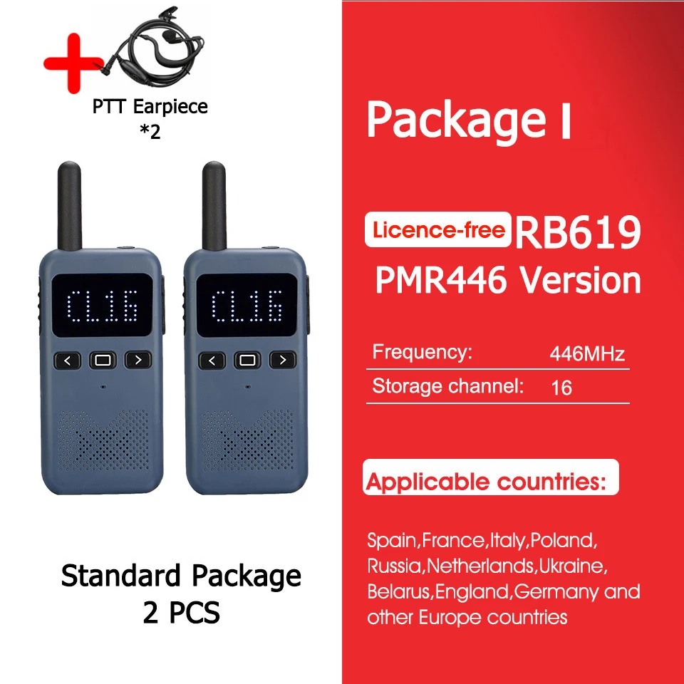 Talkies-Walkies Rechargeables Retevis RT619 - PMR446 Ultra-Légers - 1300mAh - USB - VOX - 16 Canaux - Pour Famille, Cyclisme