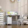 2 Pieces Kids Table and Chair Set with Whiteboard Multiple Storage Spaces, Grey 2