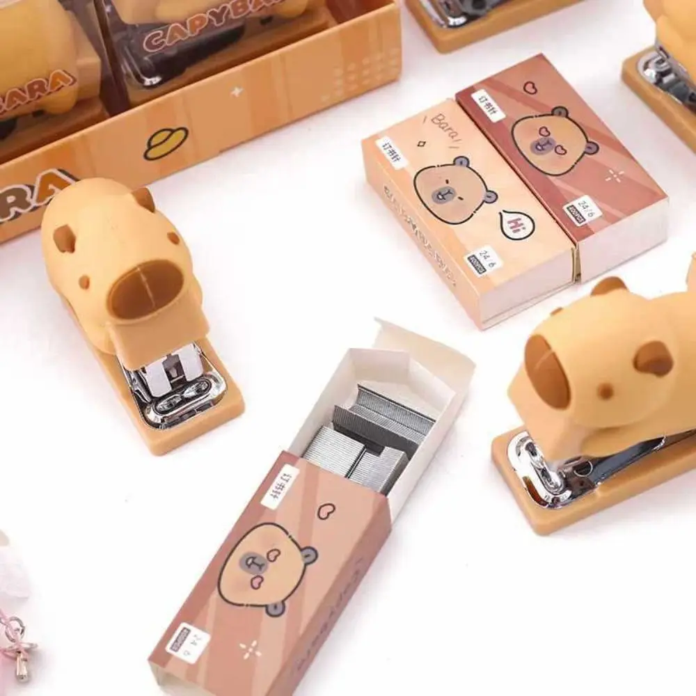 Cute 10 # Capybara Staplers Set Creative Mini Student Binding Machine Portable Effortless Office Supplies