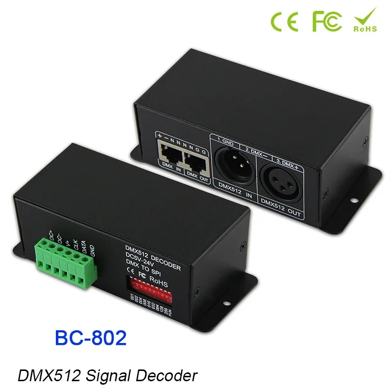 BC-802 5V 12V 24V DMX512 TTL Signal Decoder LPD6803/LPD8806/WS2801/SK6812/TM1814 IC pixel Light LED Controller DMX Convertor t1000s full color controller for ws2811 ws2801 ws2812b lpd8806 6803 1903 digital dc5v 24v led strip