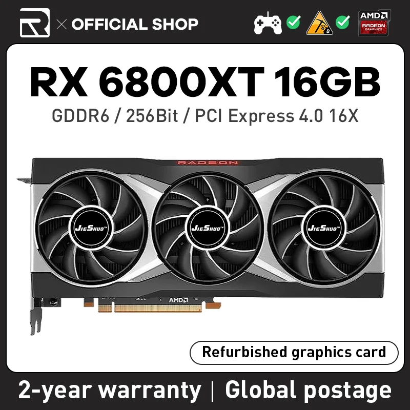 

AMD JIESHUO RX 6800XT 16G Video Graphics Card 256bit GPU GDDR6 4608 rx6800xt 16GB Computer Desktop Games Office Mining And So On