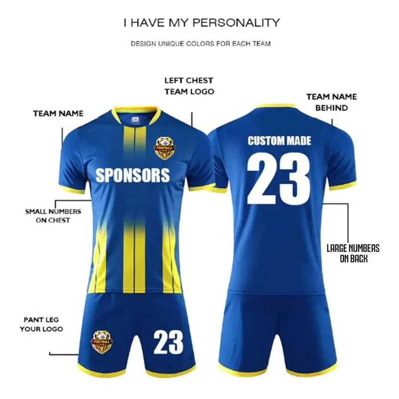 Maillot De Foot Enfant & Adulte Personnalisé - Ensemble Football Avec Nom, Numéro, Logo Sur Maillot + Short