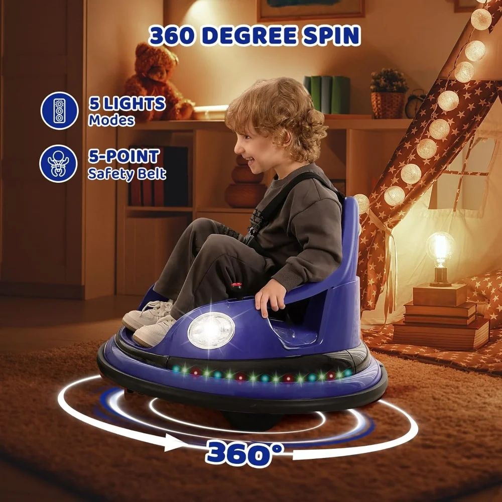 Ride on Bumper Car,1.9MPH Max,12V Battery Car for Kids W/Parent Remote,2-Speed,2 Driving Mode,360&deg;Spin,5 Lighting Mode,Blue