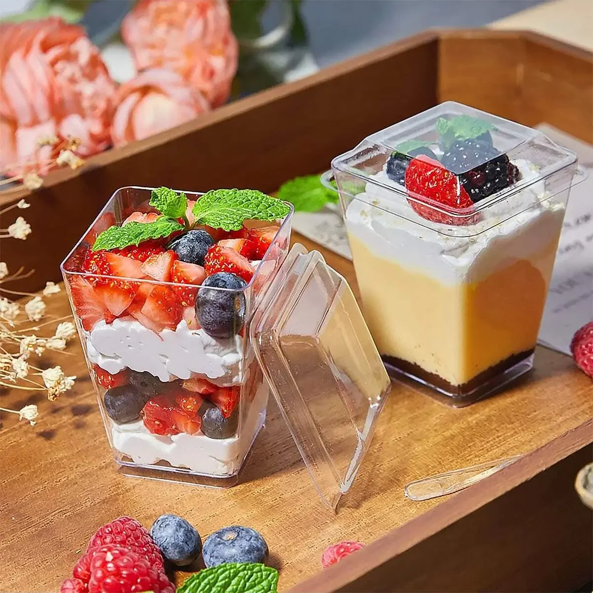Clear Plastic Dessert Cups – Square Trapezoid Disposable Mini Containers for Pudding, J... - SKU CCL60877 - UGI Packaging