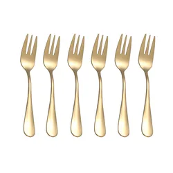 Elegant Stainless Steel Dessert and Fruit Fork Set - 6 - Piece Collection for Entertaining Guests (Golden)