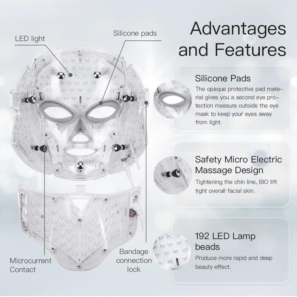 7 IN 1 LED Facial Beauty Mask with Neck 7-Color Lights Skin Rejuvenation Beauty Instrument Anti Acne Remove Wrinkles LED Mask 3