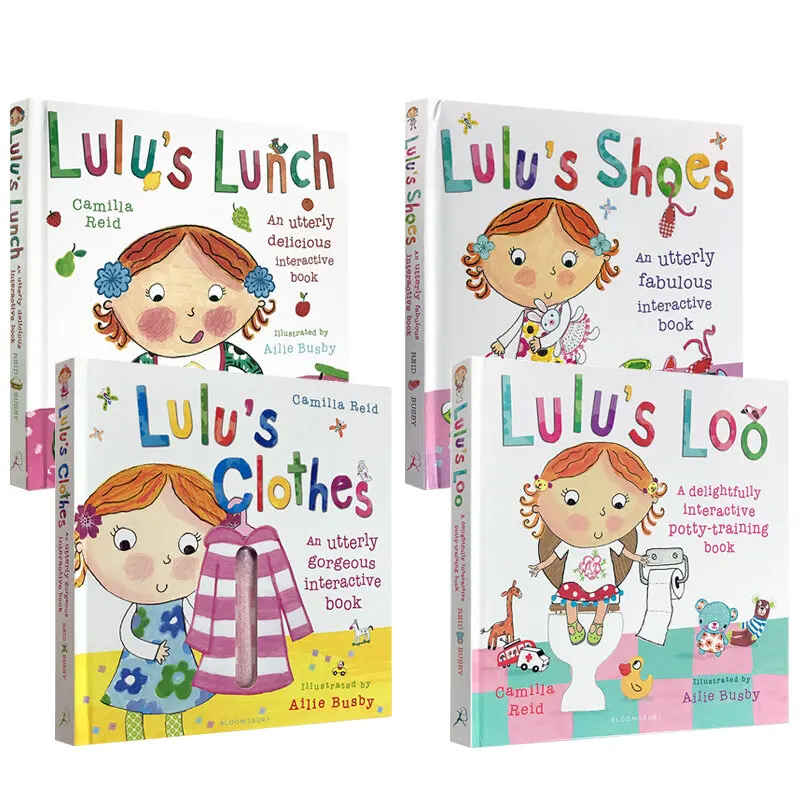 

Milu Original English Picture Book 4Pcs Set Lulu's Loo/Clothes/ Shoes Children's Board Touch Hardcover