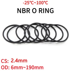 10pcs NBR O Ring Seal Gasket Thickness CS 2.4mm OD 6~190mm Nitrile Butadiene Rubber Spacer Oil Resistance Washer Round Shape