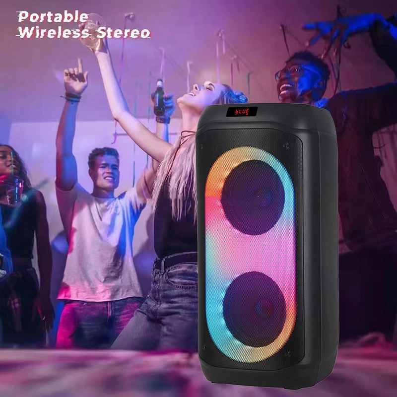 GTSK8-2 Portable Bluetooth PA System with Wireless Microphones,Rechargeable  Karaoke Machine,8 inch Subwoofer,TWS/FM/LINE in