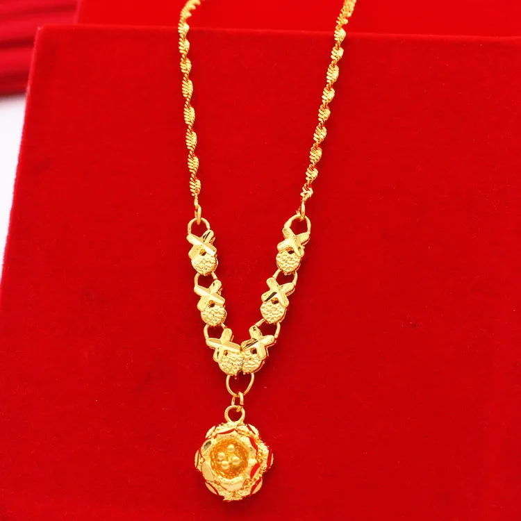Genuine 14k Yellow Gold Necklace for Women Men Beautiful Hollow Flower Pendant Chain Wedding Engagement Not Fade Jewelry Gifts