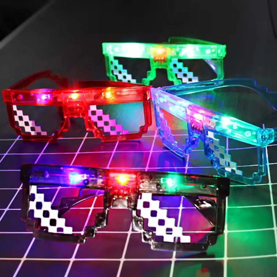 창의적인 개성 픽셀 모자이크 발광 선글라스 재미있는 반짝이 장난감 안경 성인..
