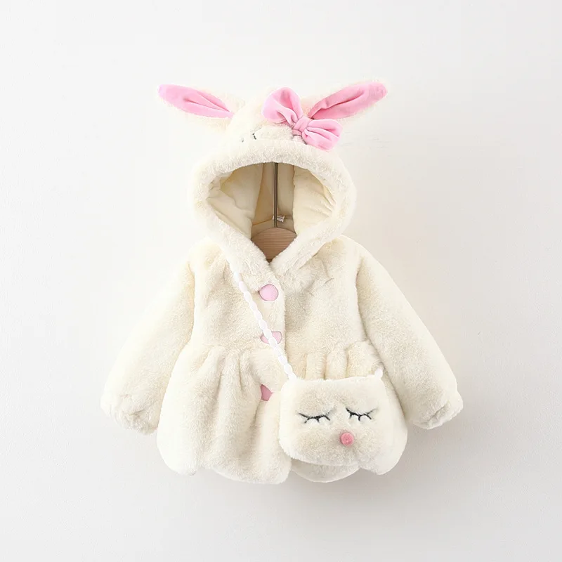 Winter Newborn Baby Girl Clothes Rabbit Ear Plush Baby Jacket Christmas Girls Fur Coat Snowsuit Warm Hooded Infants Outwear